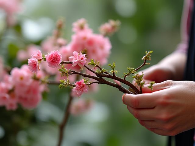 Mains d'un participant travaillant une structure florale