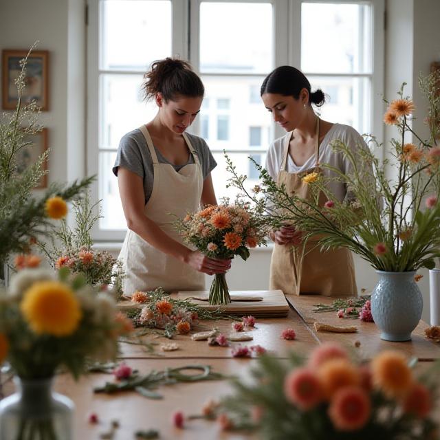 Un atelier floral animé dans notre studio parisien