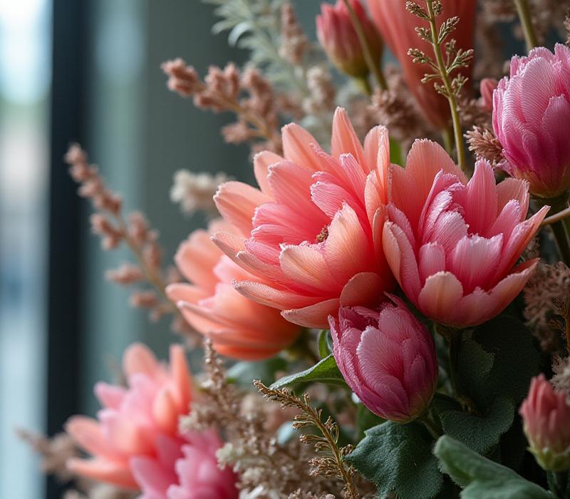 Vitrine de boutique de luxe avec Banksia et Grevillea