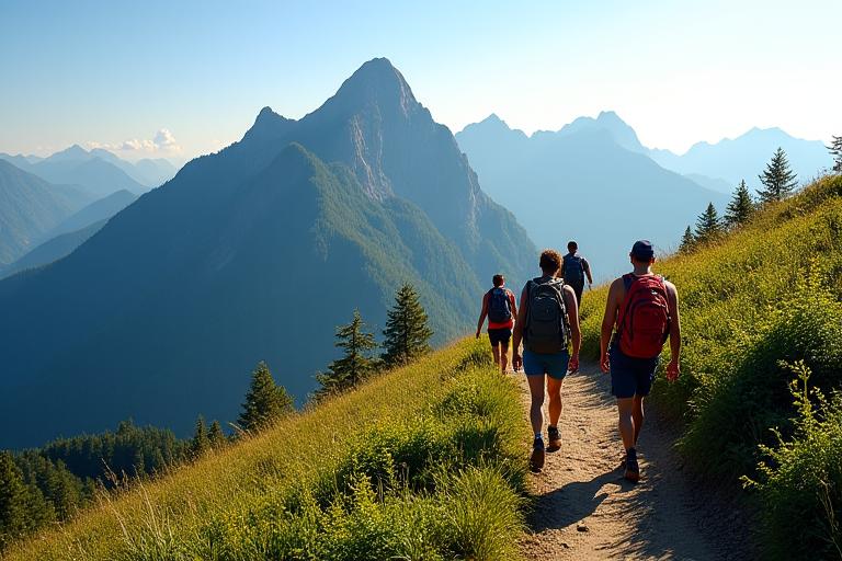 山稜を歩くエコツアー参加者